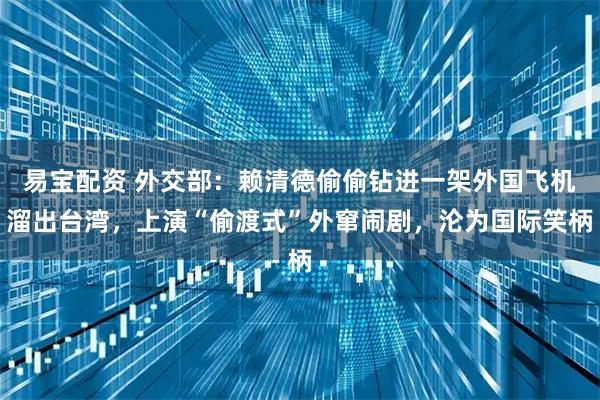 易宝配资 外交部：赖清德偷偷钻进一架外国飞机溜出台湾，上演“偷渡式”外窜闹剧，沦为国际笑柄
